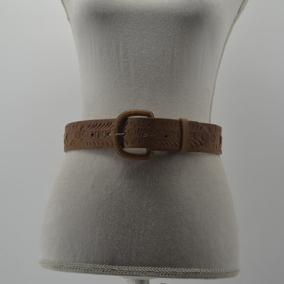 Western Leather Belt Tooled Stitched Brown Cowboy Size 28 - Picture 13 of 13